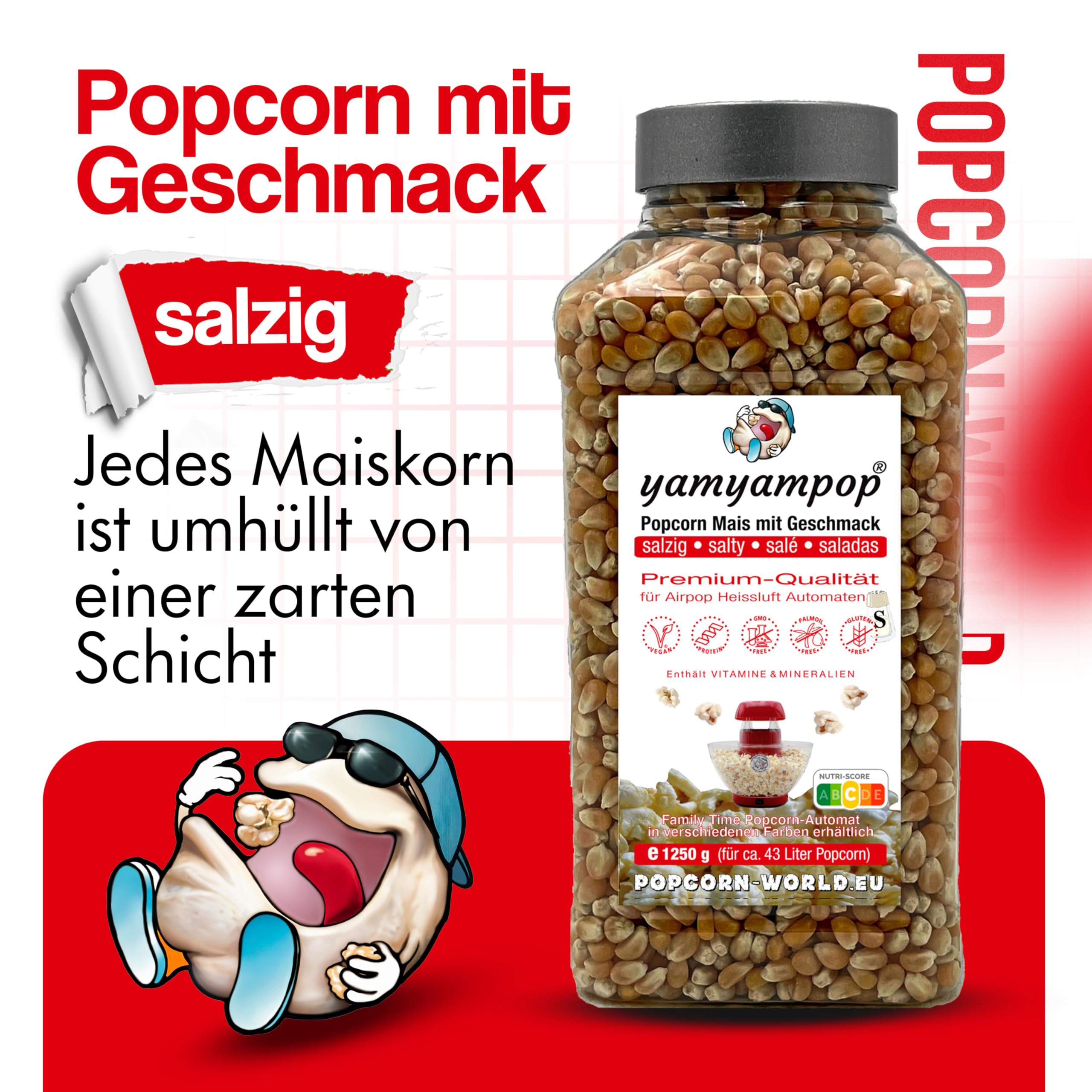 Family Time Popcorn Automat Weiss + 1250g Mais SALZIG