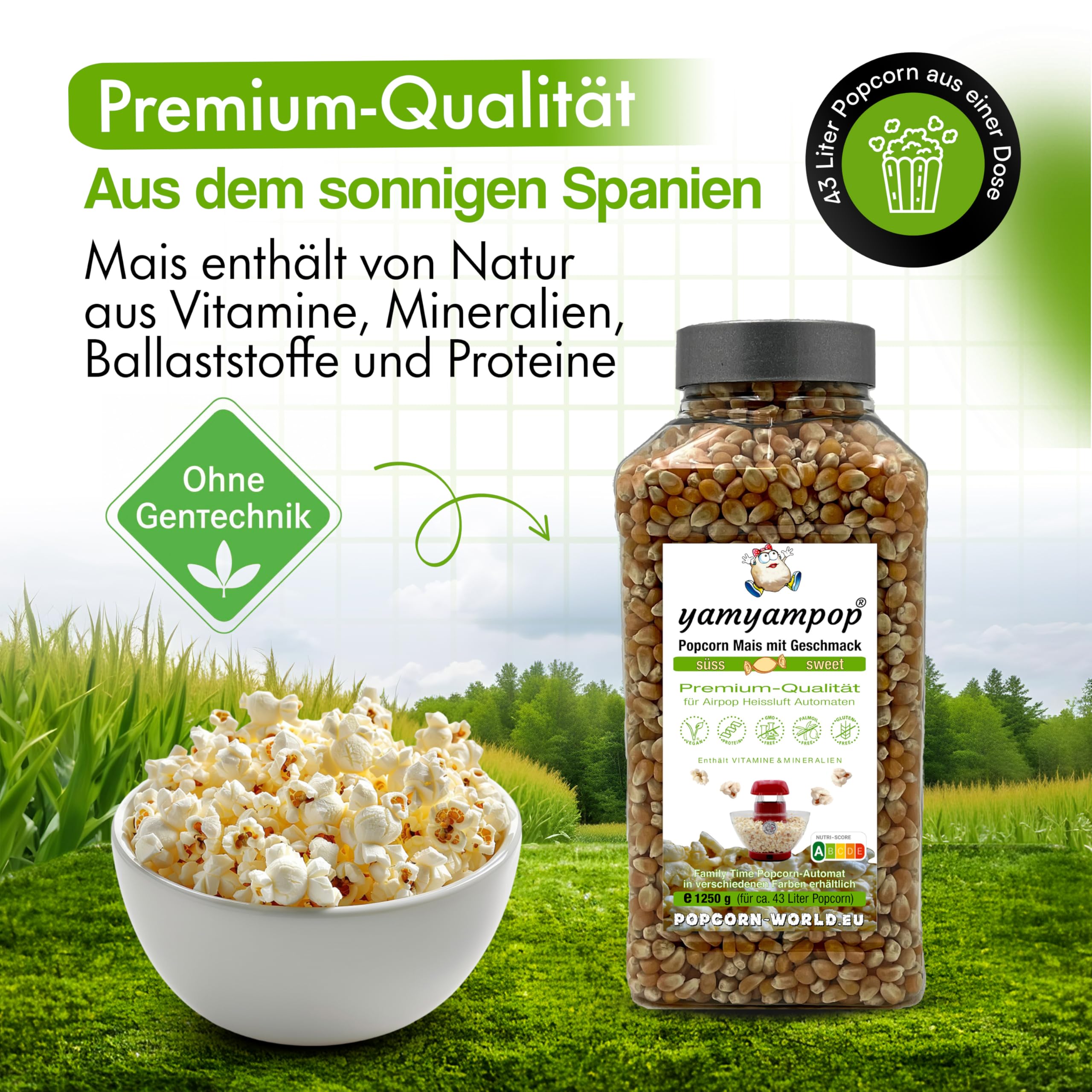Family Time Popcorn Automat Grün + 1250g Mais SÜSS