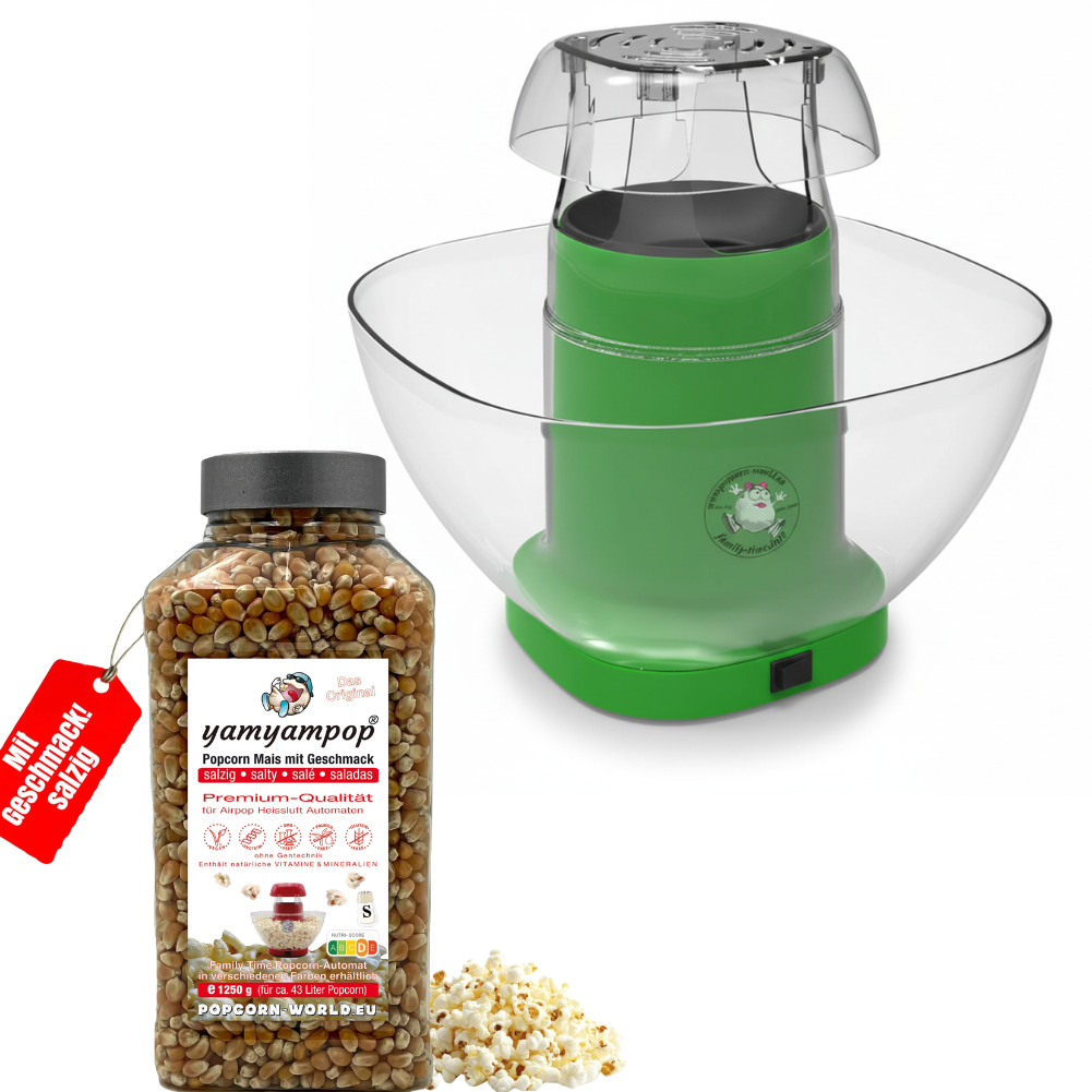 Family Time Popcorn Automat GRÜN + 1250g Mais SALZIG