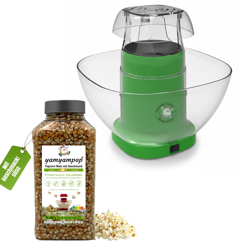 Family Time Popcorn Automat Grün + 1250g Mais SÜSS