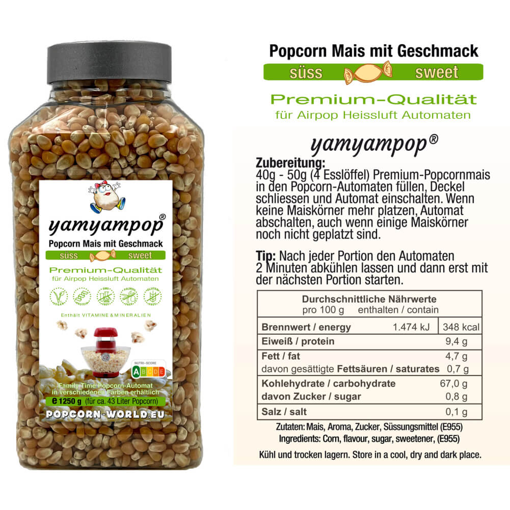 Family Time Popcorn Automat Grün + 1250g Mais SÜSS