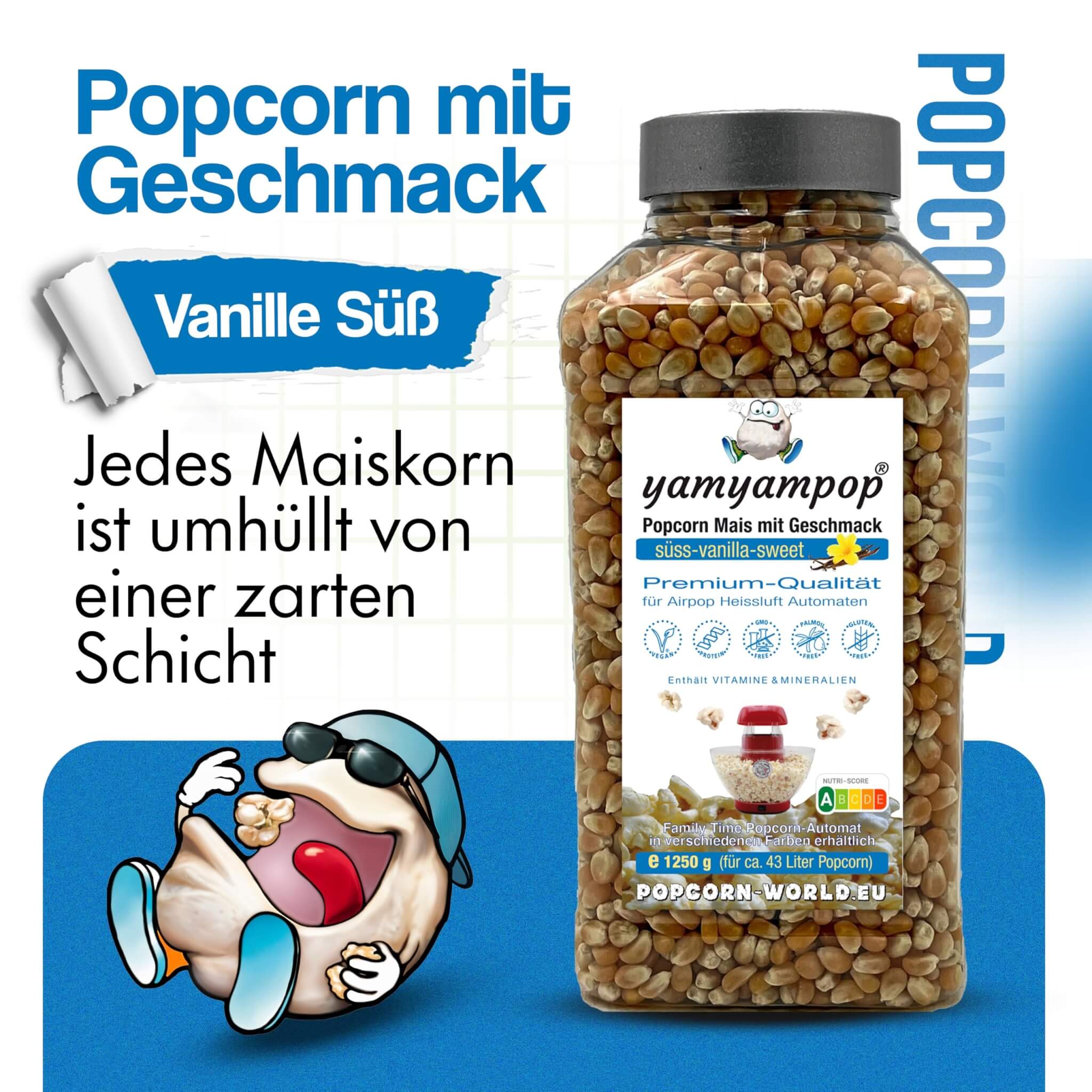 Popcorn-Mais vanille im 1250g Becher