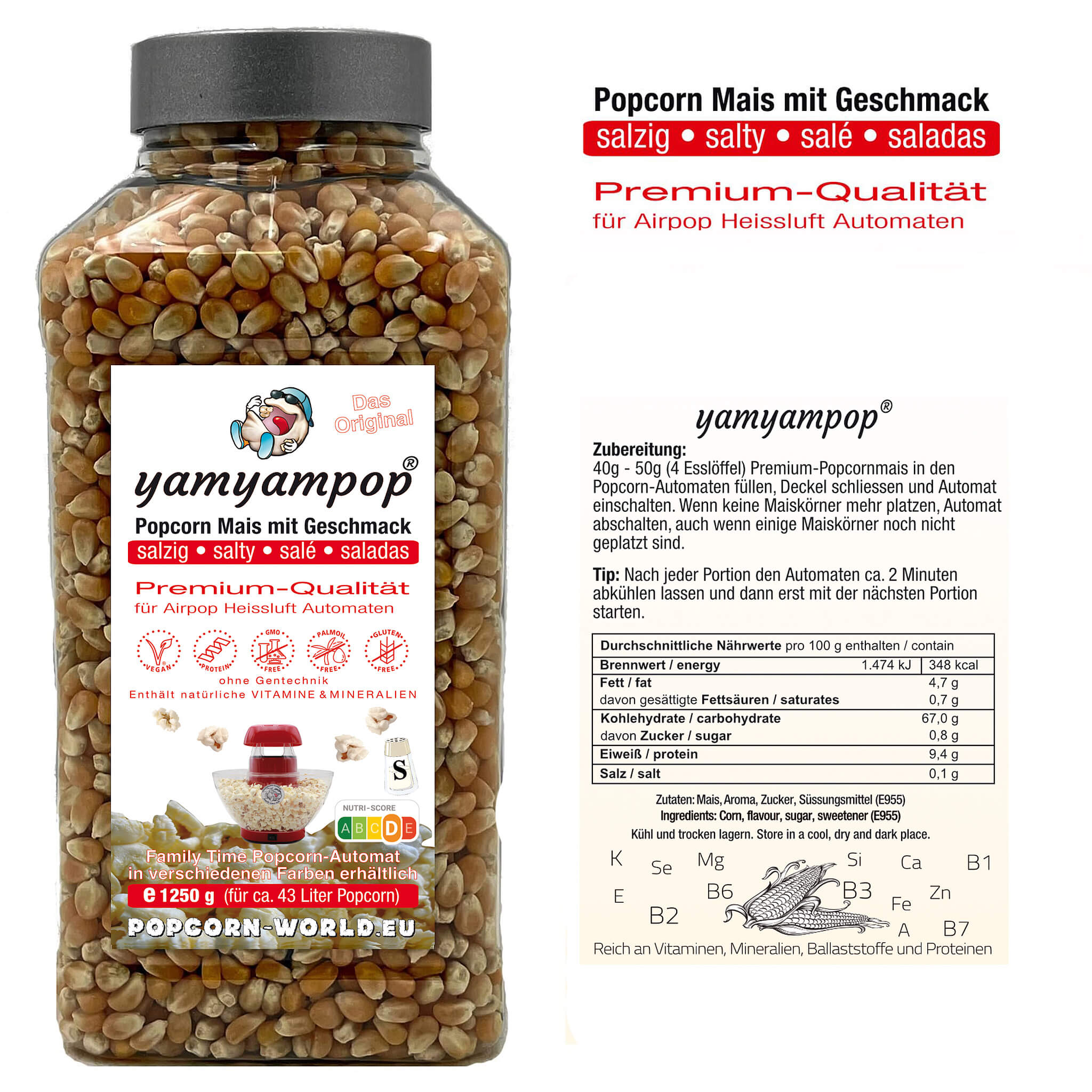Popcorn-Mais salzig im 1250g Becher