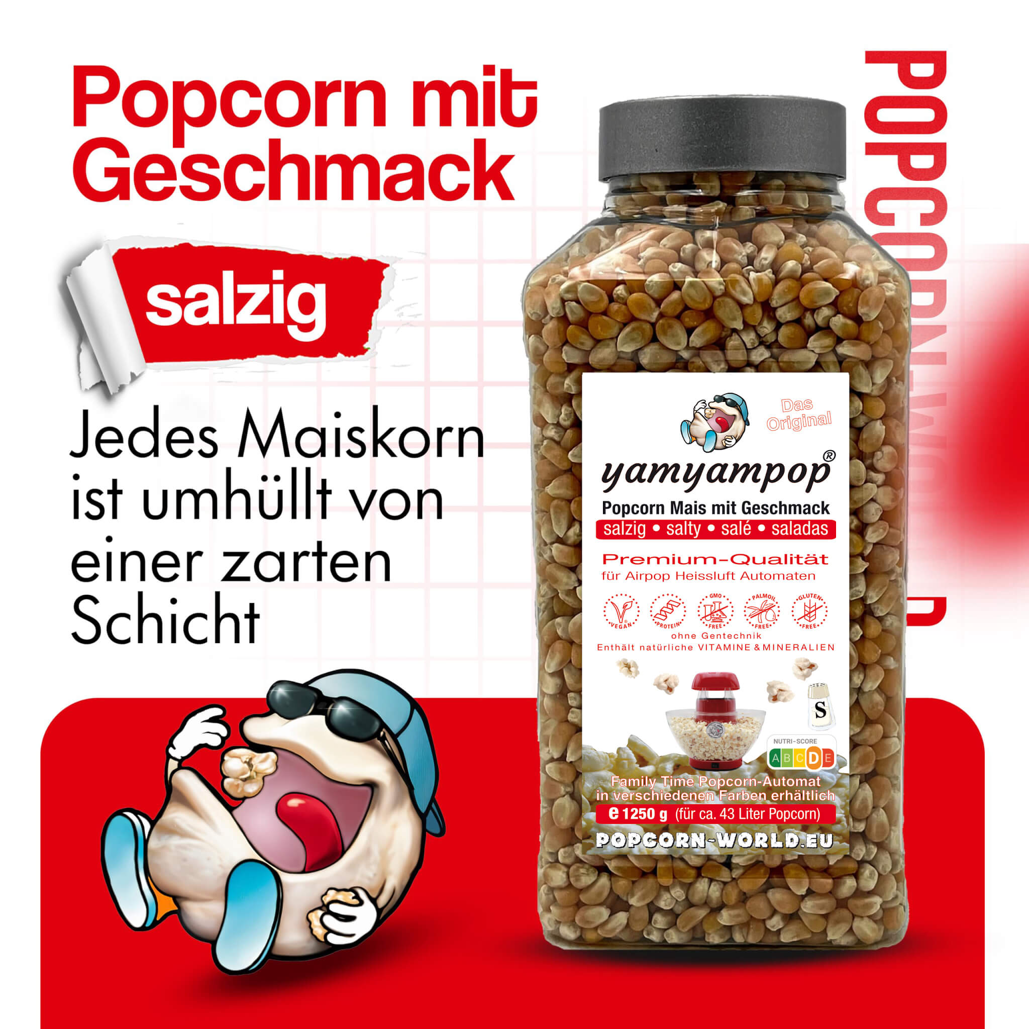 Popcorn-Mais salzig im 1250g Becher