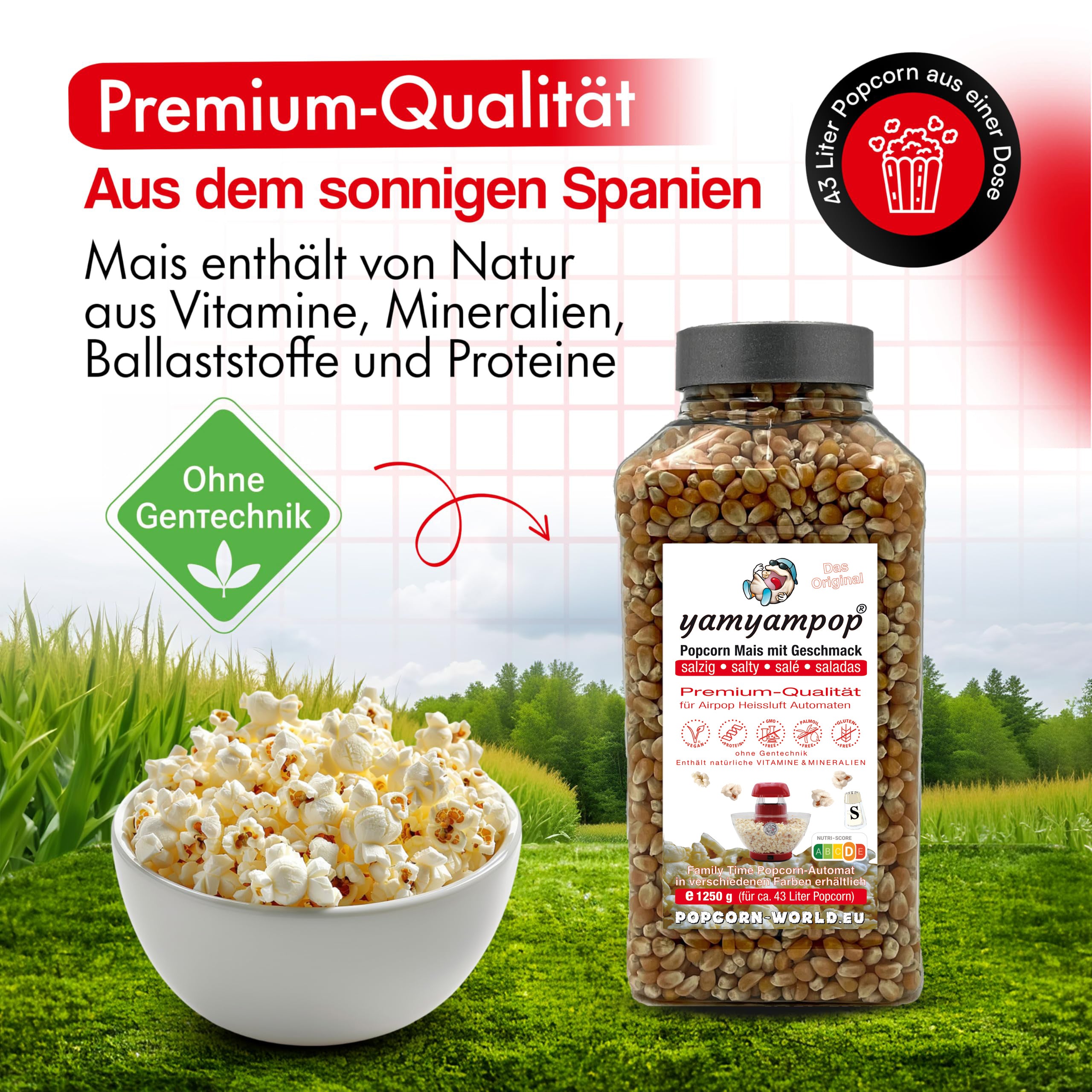 Family Time Popcorn Automat ROT + 1250g Mais SALZIG